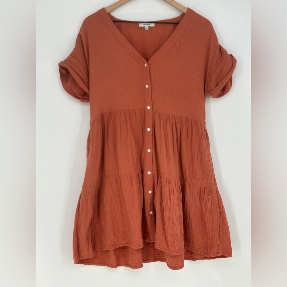 Madewell Rust Button-Front Mini Dress - Picture 4 of 12